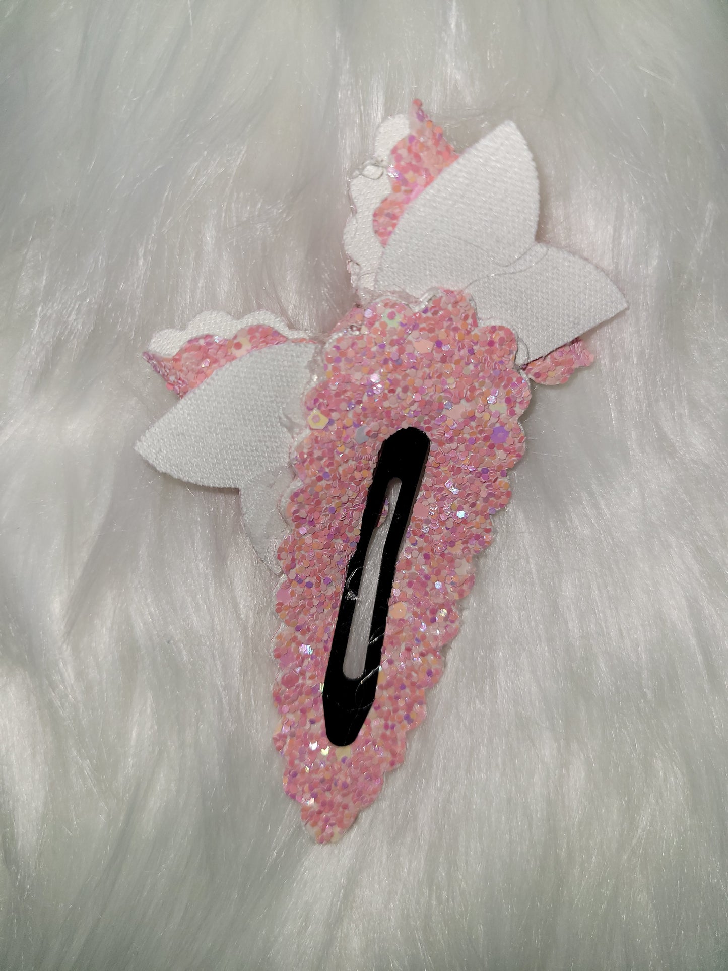 Pink Chunky Glitter Scalloped bow snap clip