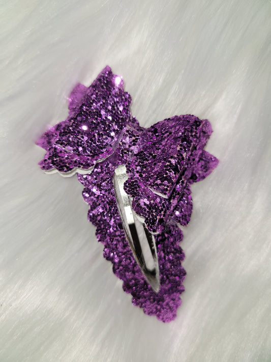 Purple Scalloped bow snap clip