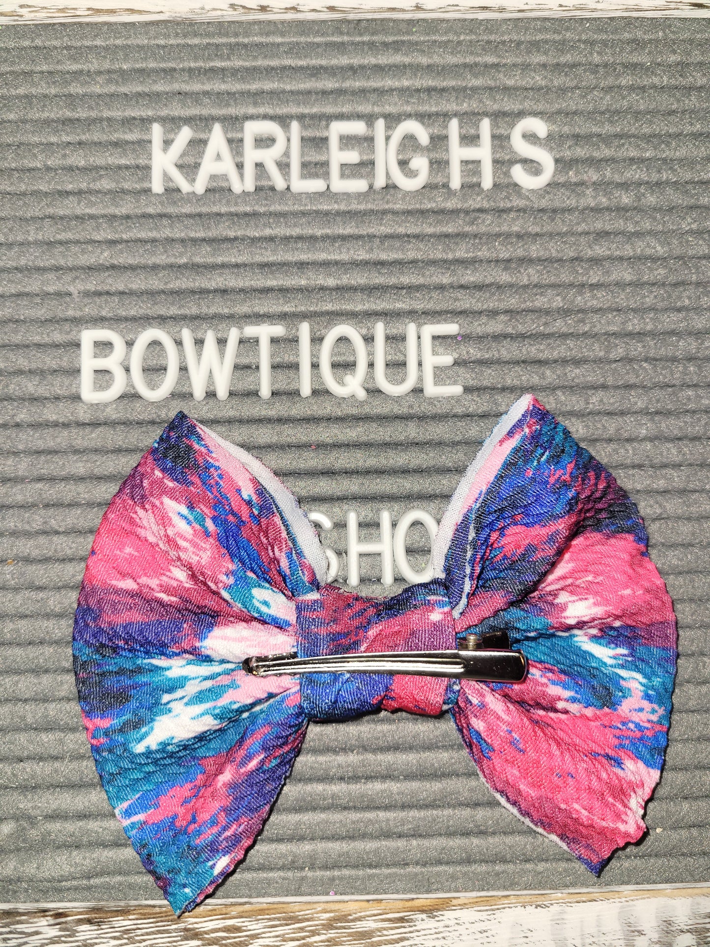 Pink,white and blue tye dye bow