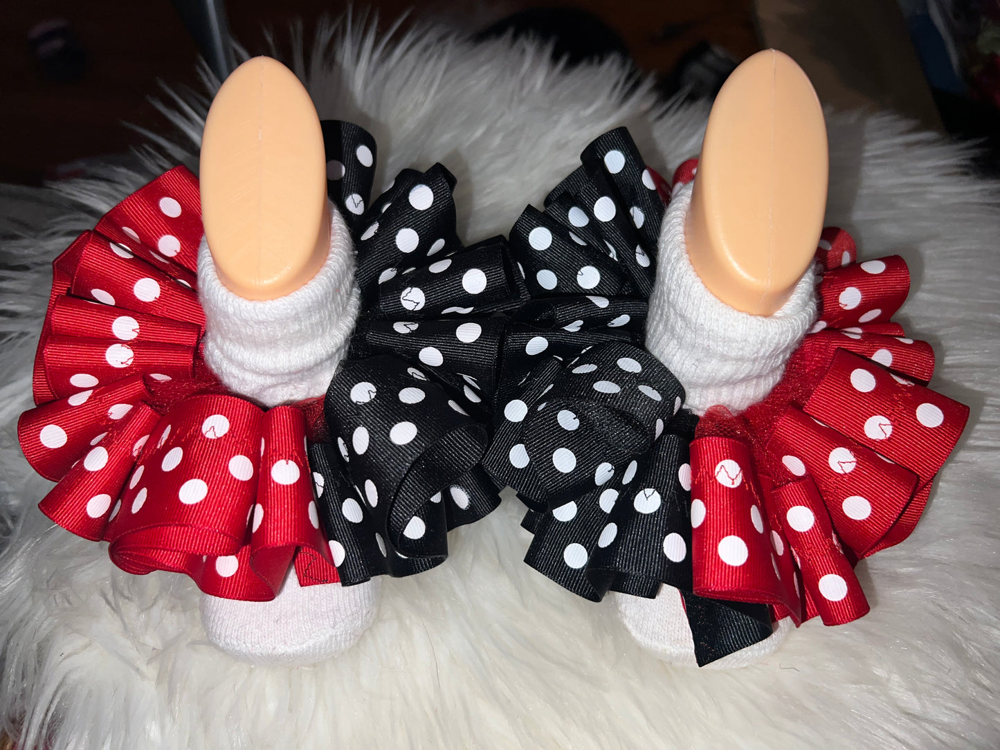 Black/Red Polkadot Ruffle socks (Detachable anklets)