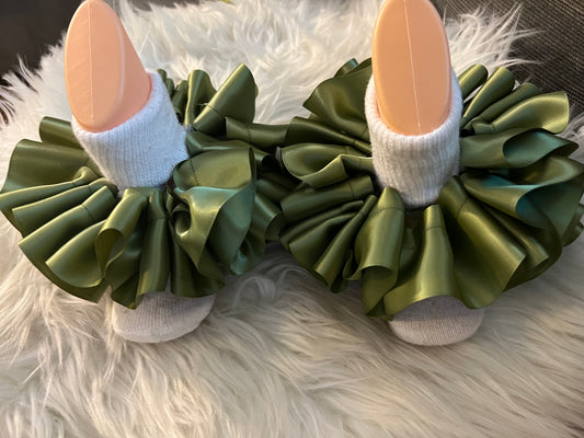 Olive Green Ruffle socks (Detachable anklets)