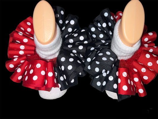 Black/Red Polkadot Ruffle socks (Detachable anklets)